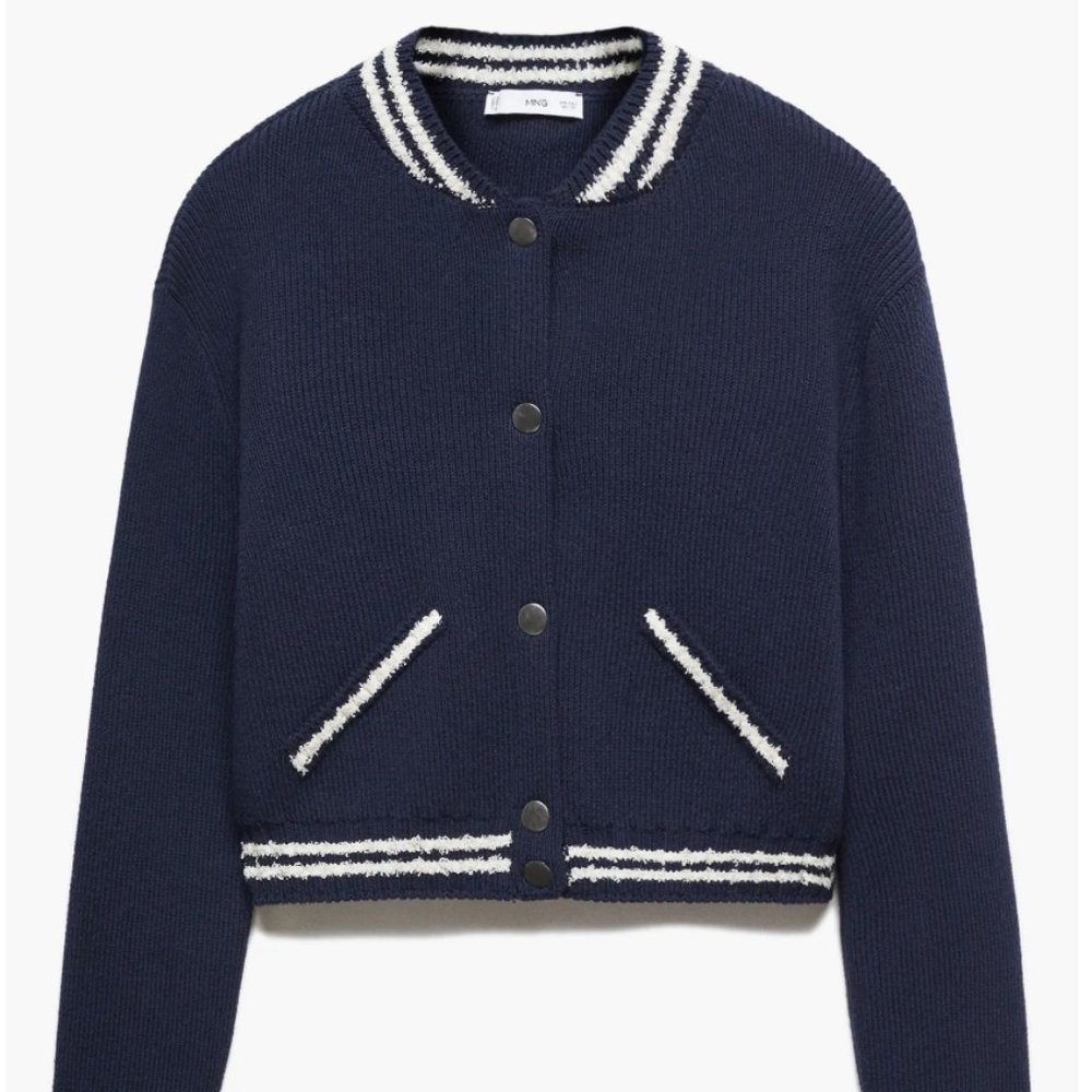 Mango Contrast Stripe Cardigan Bomber - Size M - Like New!